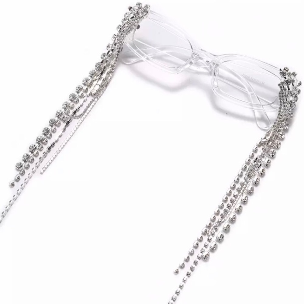 Tassel Rhinestone Sunglasses- Clear